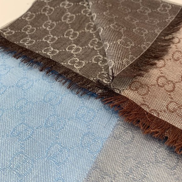 Gucci GG Lenolis Colorblock Scarf in Blue & Brown - Picture 5 of 12